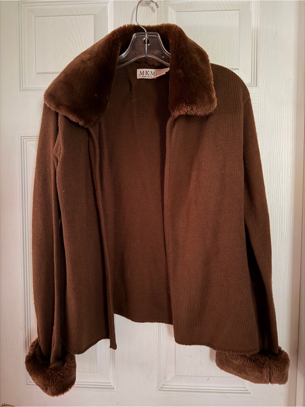 MKM Designs Brown Knit Teddy Jacket with Faux-Fur Trim